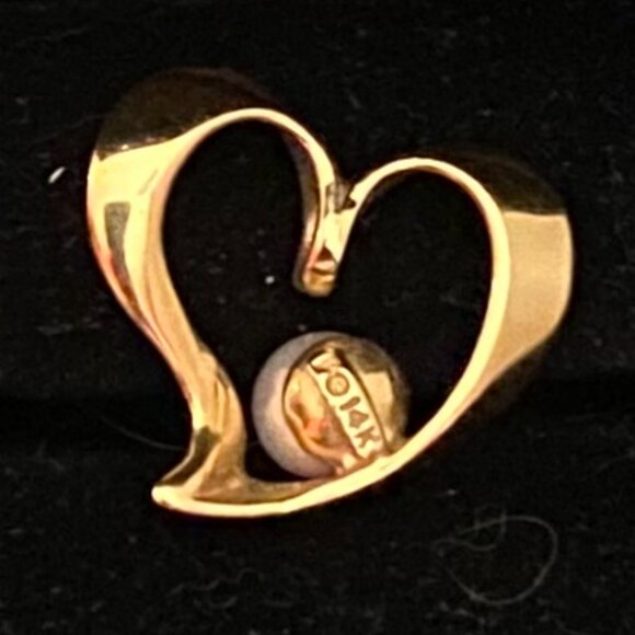 Solid 14K P Yellow Gold and White Pearl Accent Heart Pendant/Enhancer - Picture 2 of 4